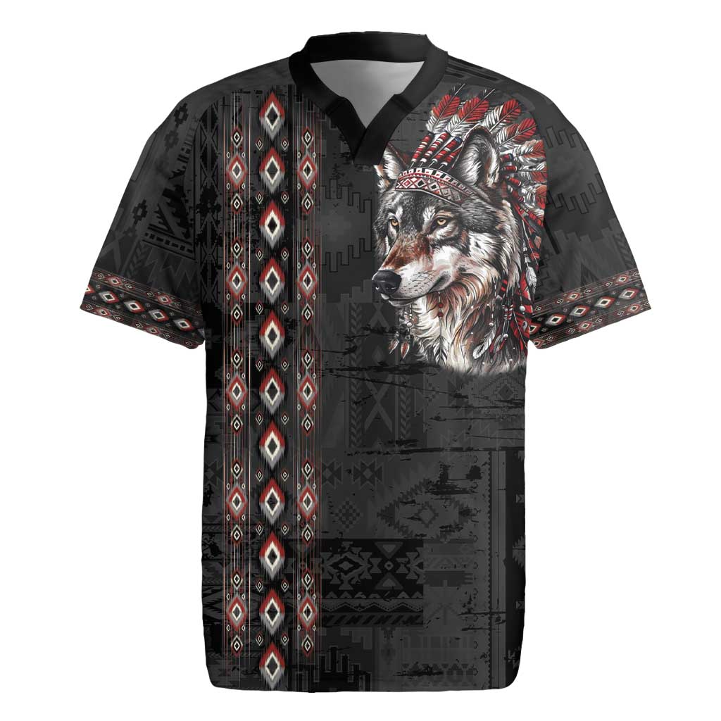 Native American Wolf Rugby Jersey Tribal Pattern