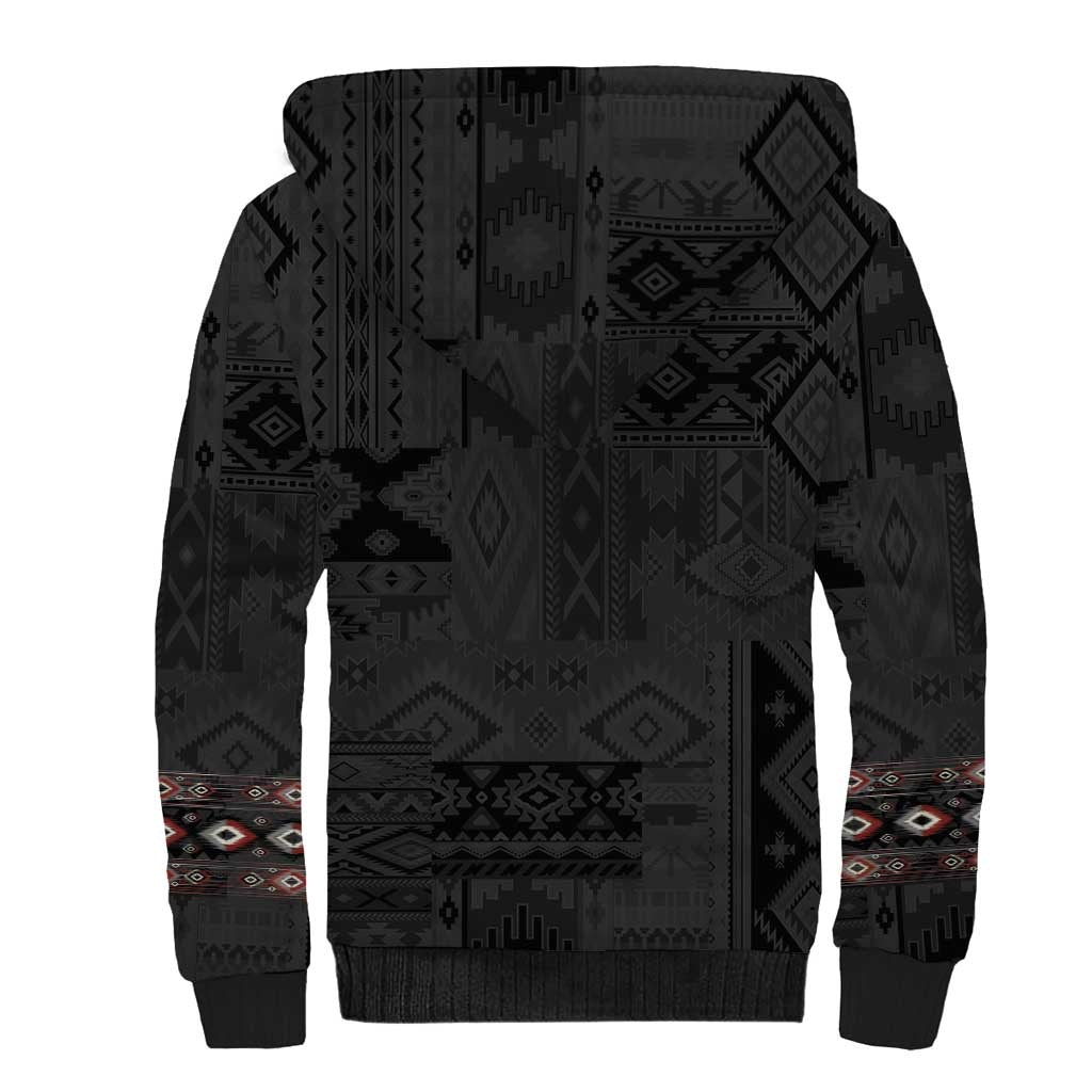 Native American Wolf Sherpa Hoodie Tribal Pattern