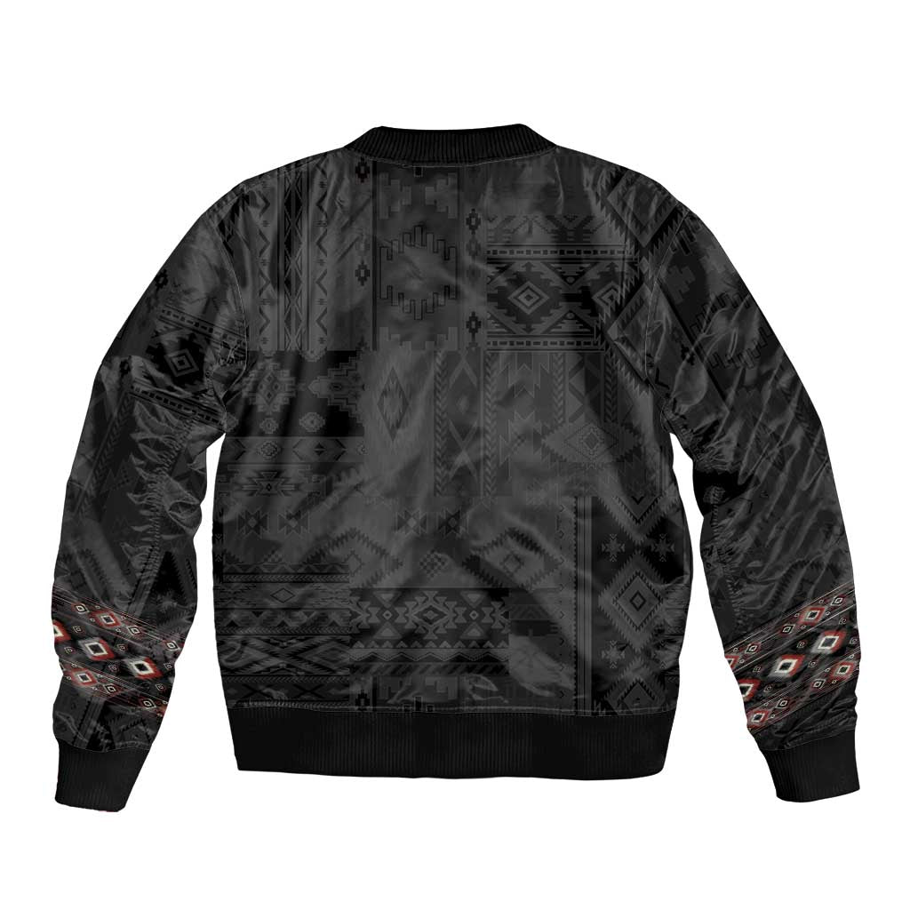 Native American Wolf Sleeve Zip Bomber Jacket Tribal Pattern