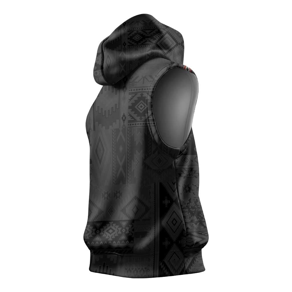 Native American Wolf Sleeveless Hoodie Tribal Pattern