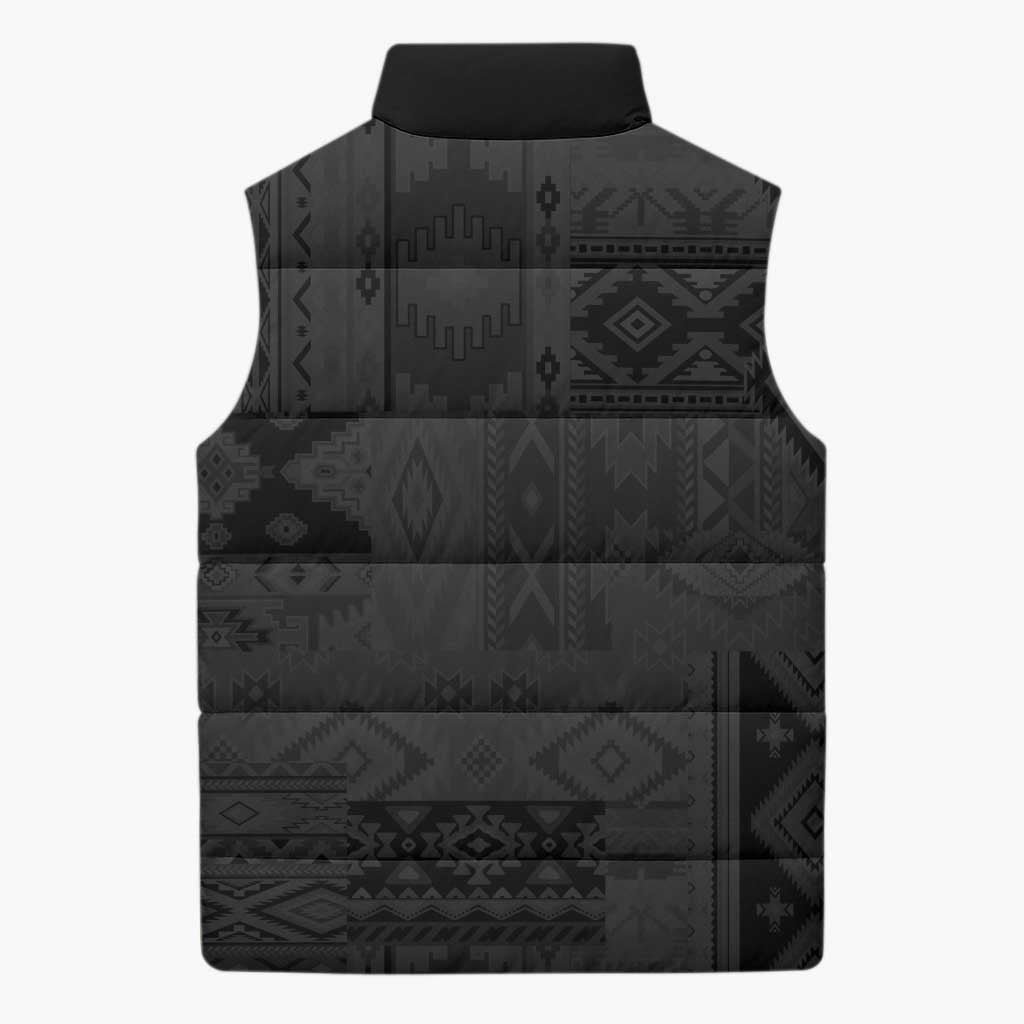 Native American Wolf Sleeveless Puffer Jacket Tribal Pattern