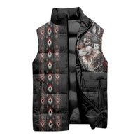 Native American Wolf Sleeveless Puffer Jacket Tribal Pattern