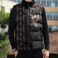 Native American Wolf Sleeveless Puffer Jacket Tribal Pattern