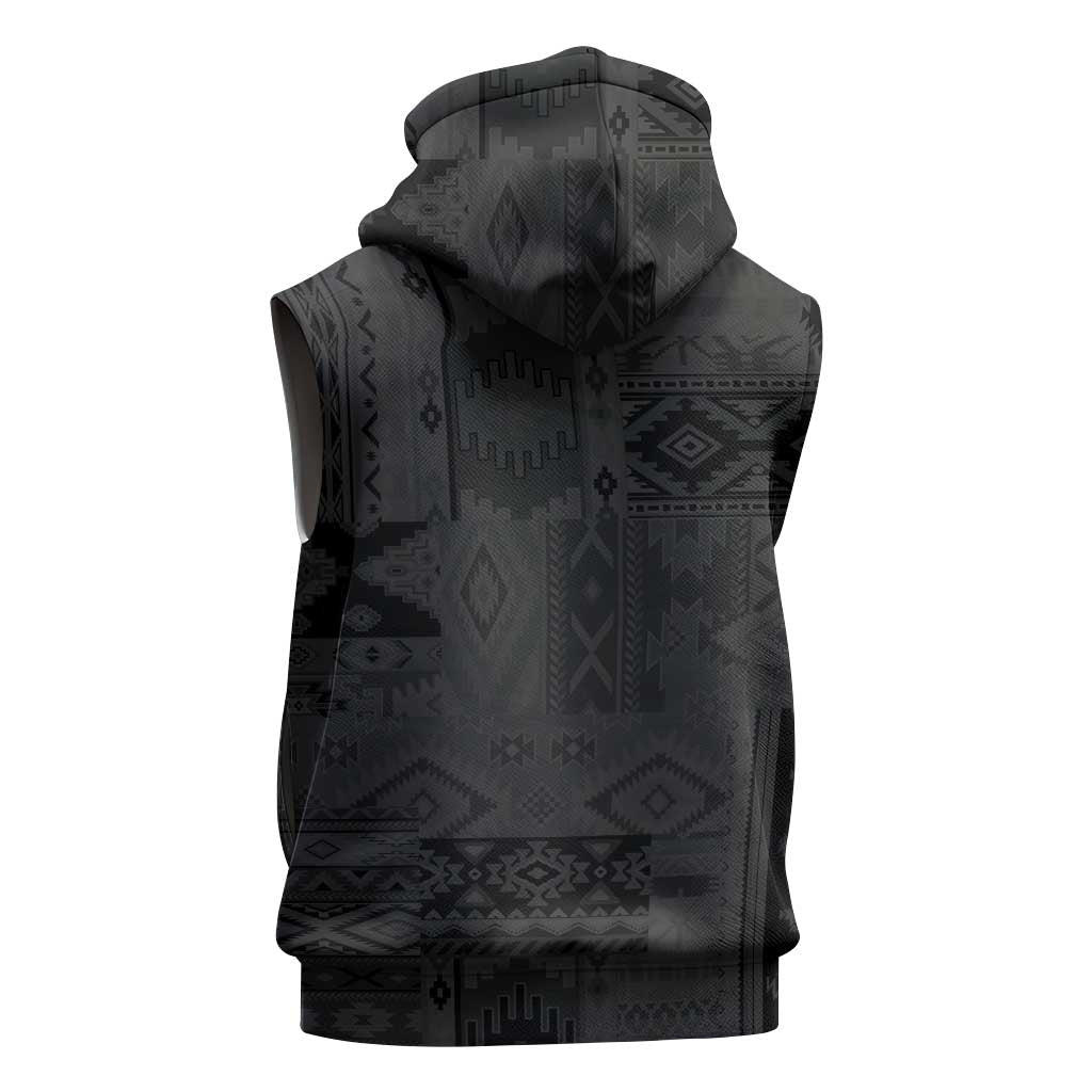 Native American Wolf Sleeveless Zip Hoodie Tribal Pattern