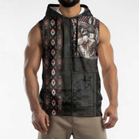 Native American Wolf Sleeveless Zip Hoodie Tribal Pattern