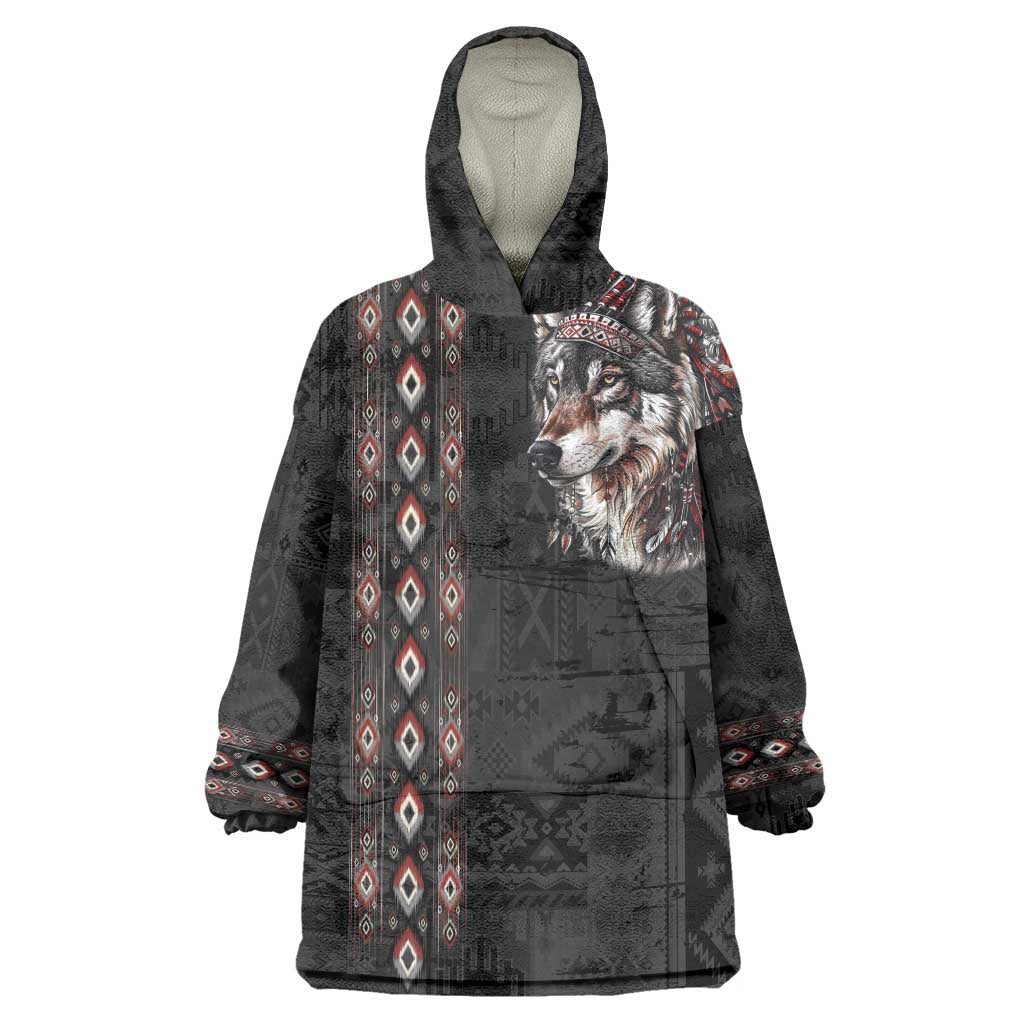 Native American Wolf Wearable Blanket Hoodie Tribal Pattern