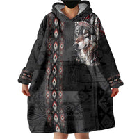 Native American Wolf Wearable Blanket Hoodie Tribal Pattern
