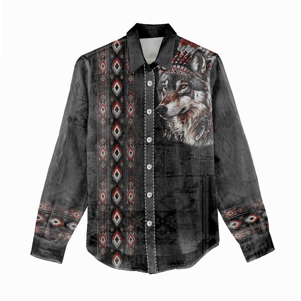 Native American Wolf Women Casual Shirt Tribal Pattern