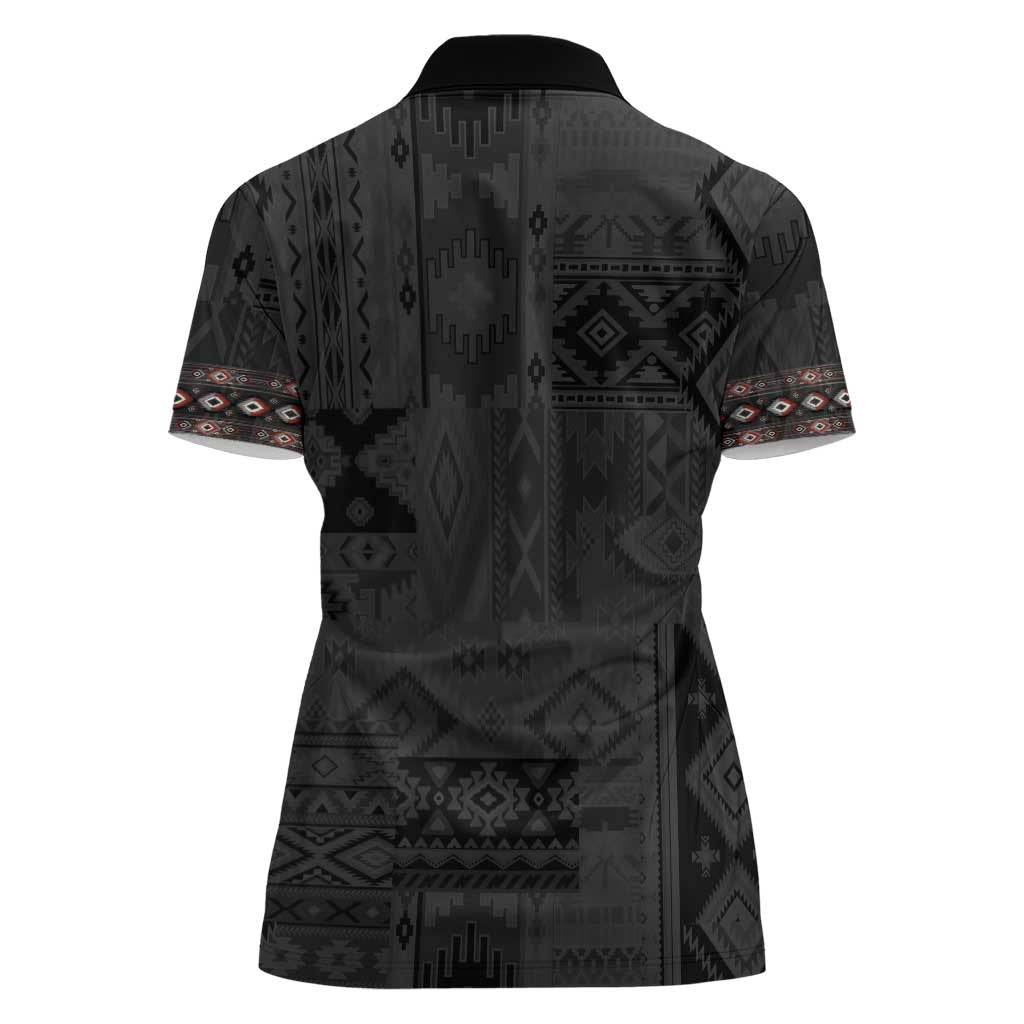 Native American Wolf Women Polo Shirt Tribal Pattern