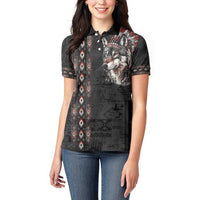 Native American Wolf Women Polo Shirt Tribal Pattern