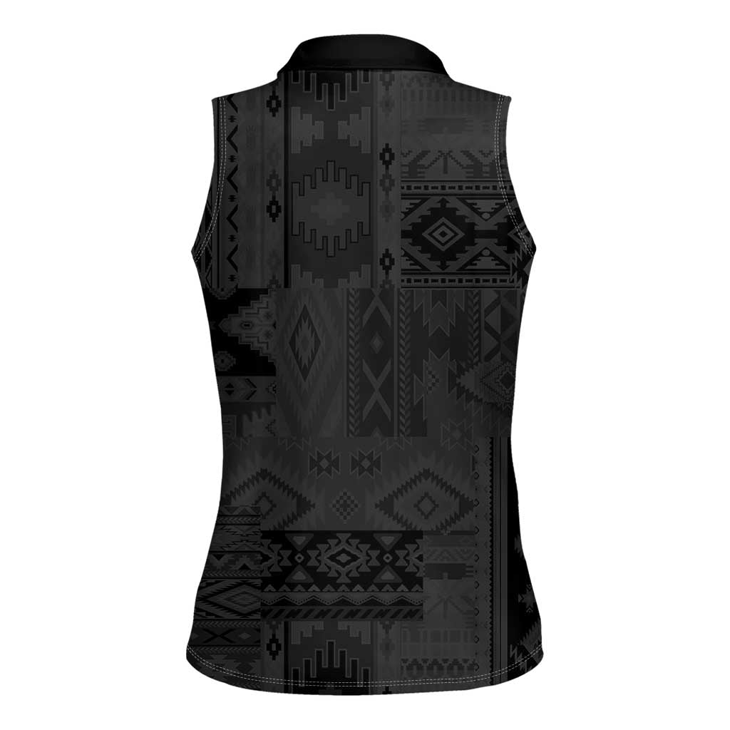 Native American Wolf Women Sleeveless Polo Shirt Tribal Pattern