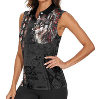 Native American Wolf Women Sleeveless Polo Shirt Tribal Pattern