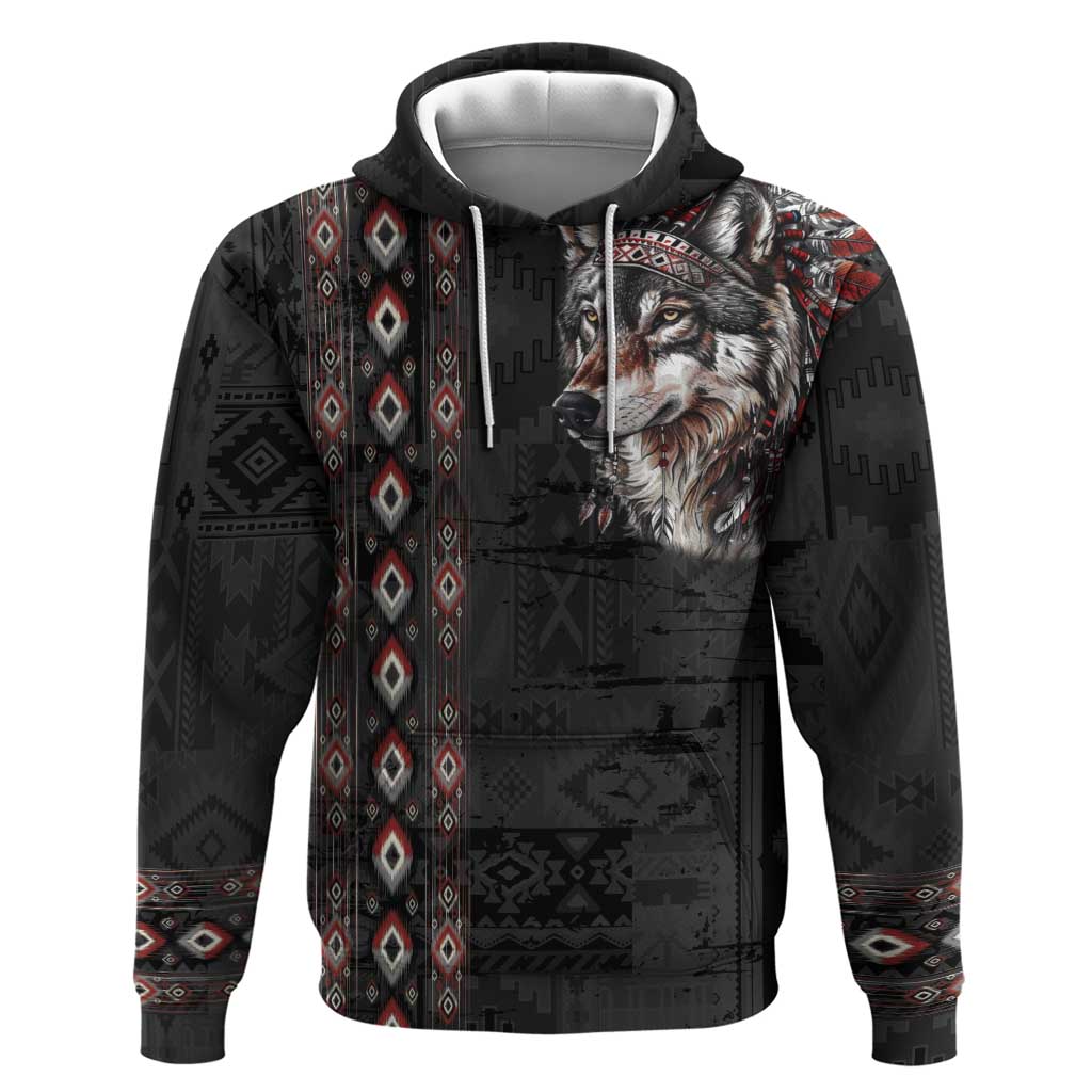 Native American Wolf Zip Hoodie Tribal Pattern