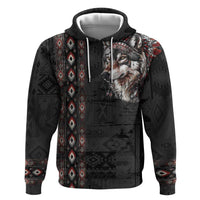 Native American Wolf Zip Hoodie Tribal Pattern