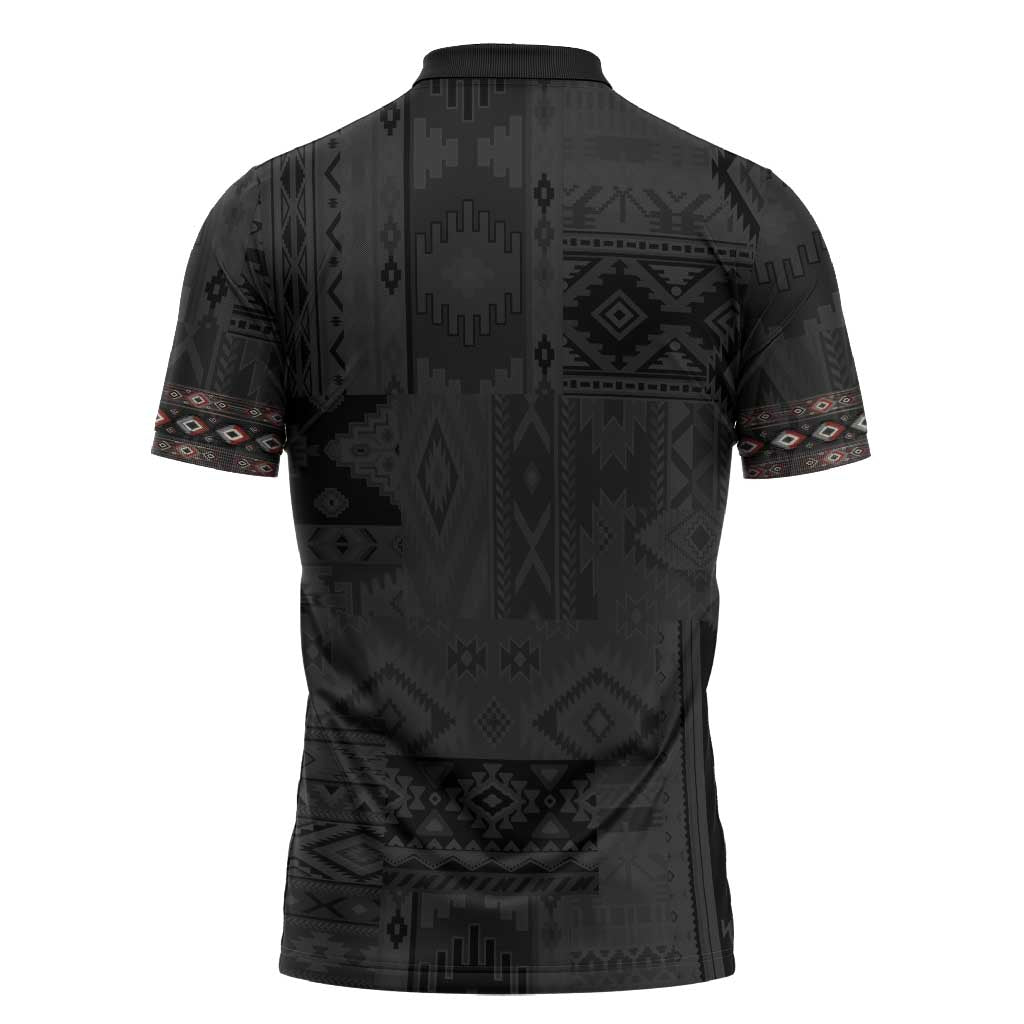 Native American Wolf Zipper Polo Shirt Tribal Pattern