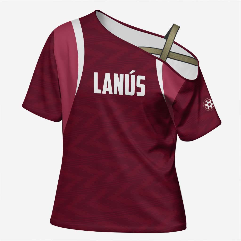 Custom Argentine Football Lanus Cross Shoulder Shirt Granate Go Champions