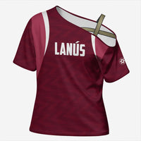 Custom Argentine Football Lanus Cross Shoulder Shirt Granate Go Champions