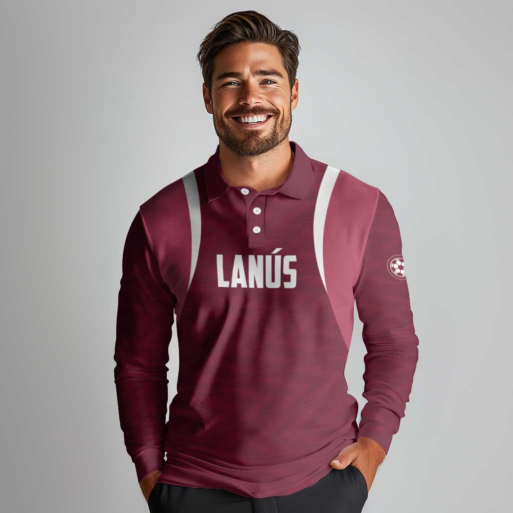 Custom Argentine Football Lanus Long Sleeve Polo Shirt Granate Go Champions