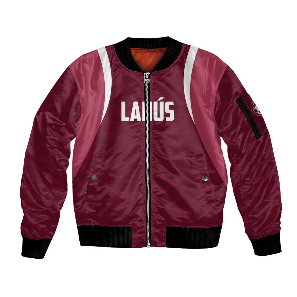Custom Argentine Football Lanus Sleeve Zip Bomber Jacket Granate Go Champions