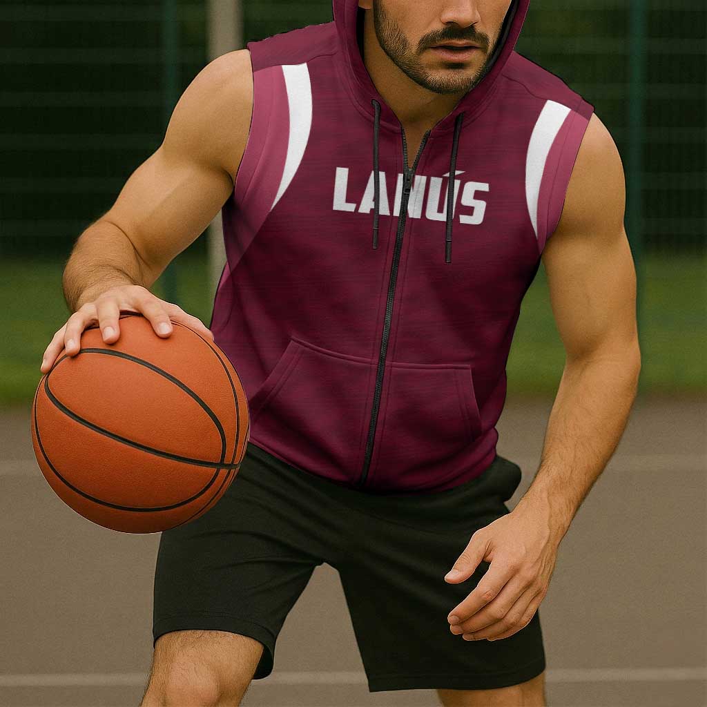 Custom Argentine Football Lanus Sleeveless Zip Hoodie Granate Go Champions