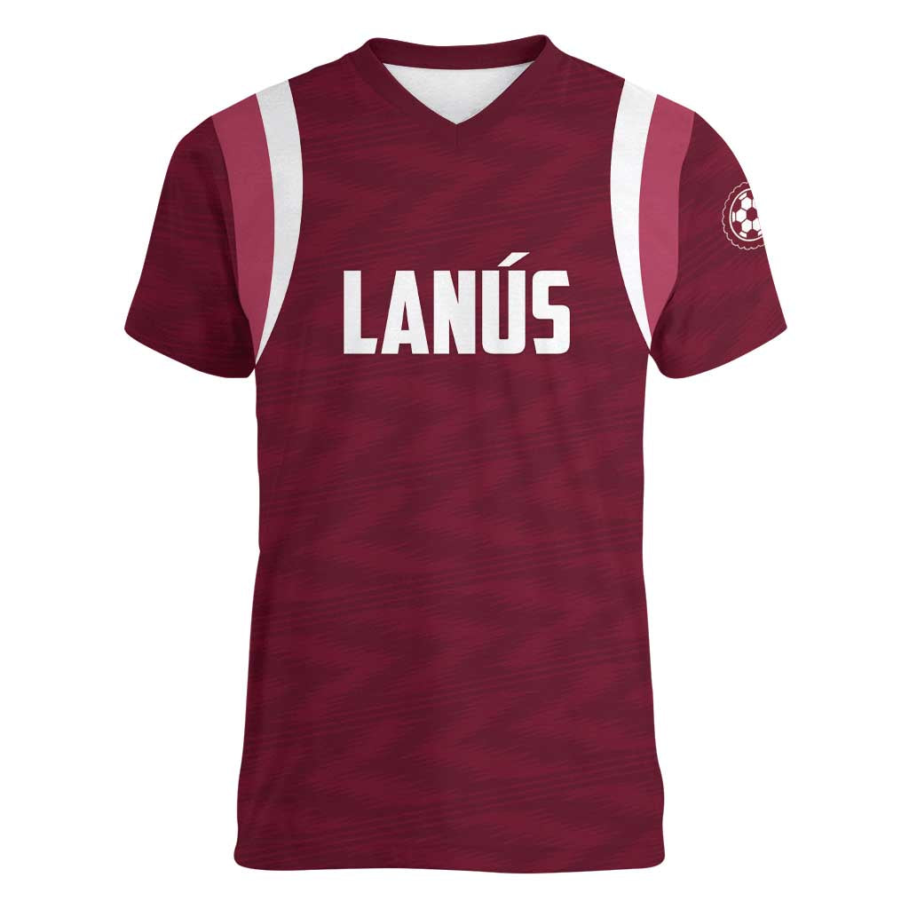 Custom Argentine Football Lanus Women V-Neck T-Shirt Granate Go Champions