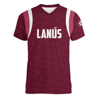 Custom Argentine Football Lanus Women V-Neck T-Shirt Granate Go Champions