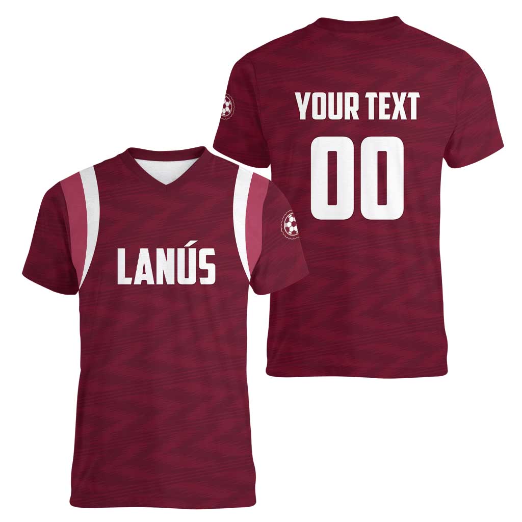 Custom Argentine Football Lanus Women V-Neck T-Shirt Granate Go Champions