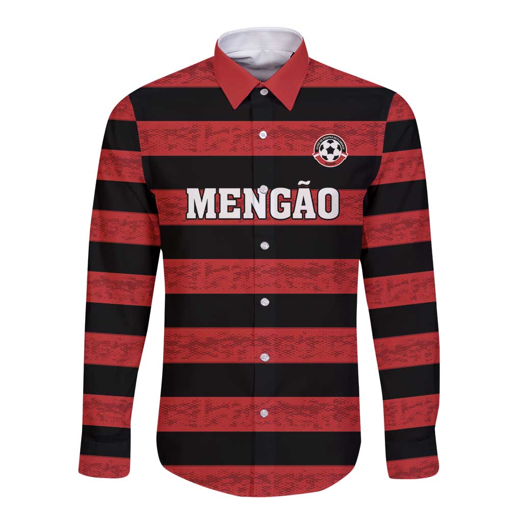 Custom Brazilian Football Big Mengo Long Sleeve Button Shirt Rubro-Negro Go Glory