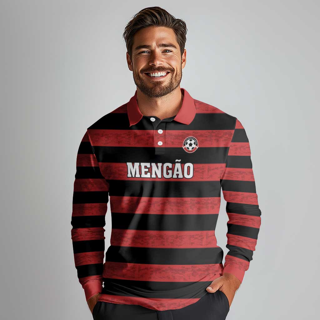 Custom Brazilian Football Big Mengo Long Sleeve Polo Shirt Rubro-Negro Go Glory