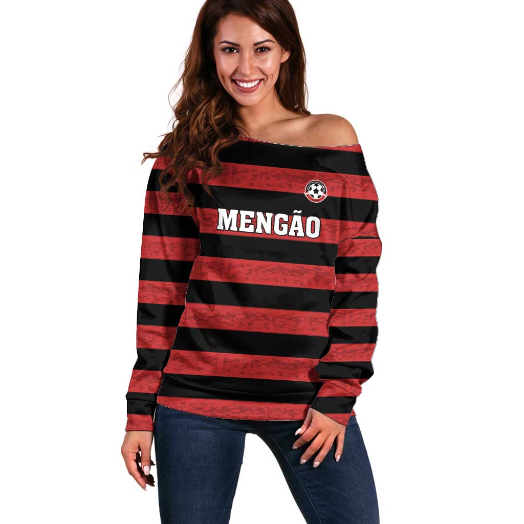 Custom Brazilian Football Big Mengo Off Shoulder Sweater Rubro-Negro Go Glory