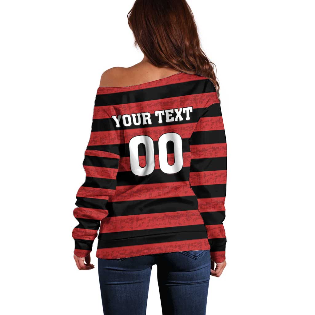 Custom Brazilian Football Big Mengo Off Shoulder Sweater Rubro-Negro Go Glory