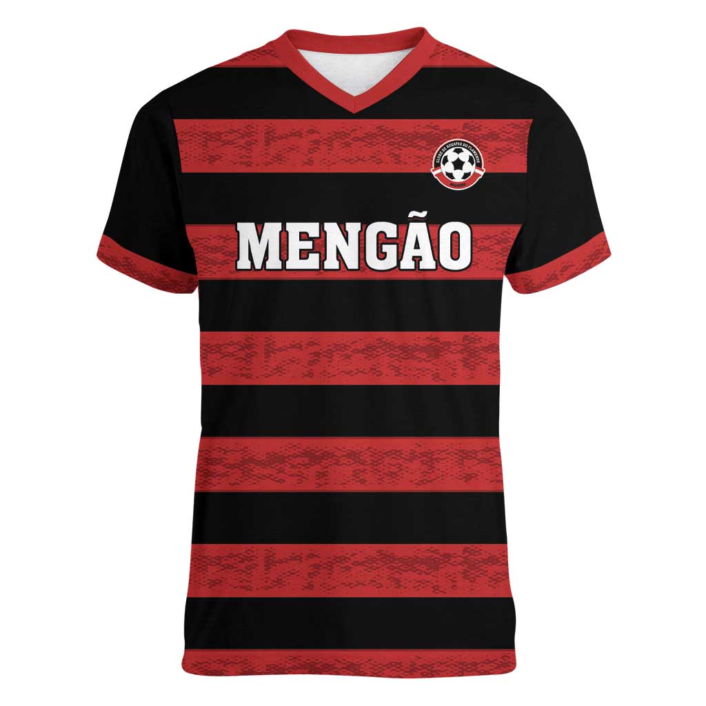 Custom Brazilian Football Big Mengo Women V-Neck T-Shirt Rubro-Negro Go Glory