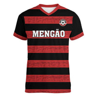 Custom Brazilian Football Big Mengo Women V-Neck T-Shirt Rubro-Negro Go Glory