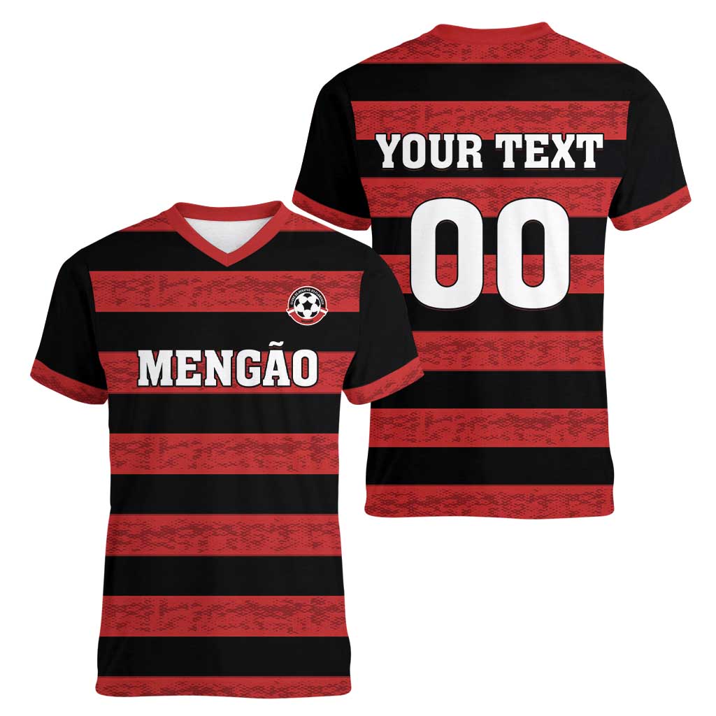 Custom Brazilian Football Big Mengo Women V-Neck T-Shirt Rubro-Negro Go Glory