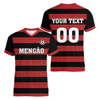 Custom Brazilian Football Big Mengo Women V-Neck T-Shirt Rubro-Negro Go Glory