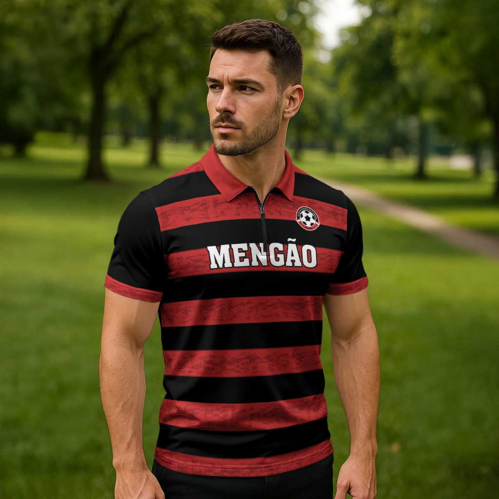 Custom Brazilian Football Big Mengo Zipper Polo Shirt Rubro-Negro Go Glory