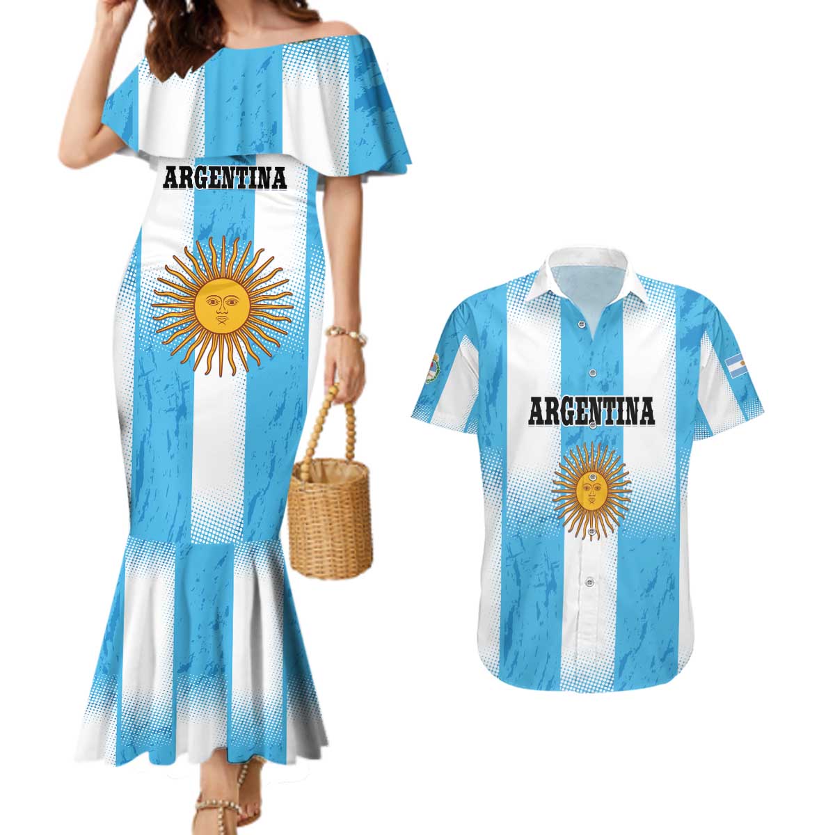 Custom Argentina Football Couples Matching Mermaid Dress and Hawaiian Shirt