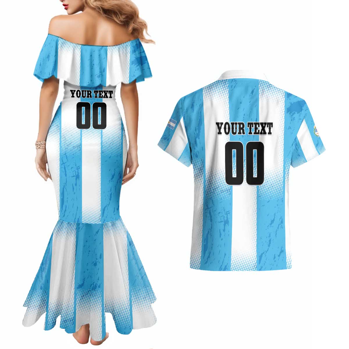 Custom Argentina Football Couples Matching Mermaid Dress and Hawaiian Shirt