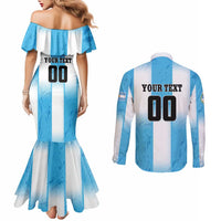 Custom Argentina Football Couples Matching Mermaid Dress and Long Sleeve Button Shirt