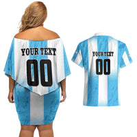 Custom Argentina Football Couples Matching Off Shoulder Short Dress and Hawaiian Shirt