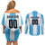 Custom Argentina Football Couples Matching Off Shoulder Short Dress and Long Sleeve Button Shirt