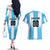 Custom Argentina Football Couples Matching Off The Shoulder Long Sleeve Dress and Hawaiian Shirt