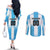 Custom Argentina Football Couples Matching Off The Shoulder Long Sleeve Dress and Long Sleeve Button Shirt