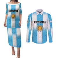 Custom Argentina Football Couples Matching Puletasi and Long Sleeve Button Shirt