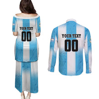 Custom Argentina Football Couples Matching Puletasi and Long Sleeve Button Shirt