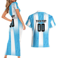 Custom Argentina Football Couples Matching Short Sleeve Bodycon Dress and Hawaiian Shirt