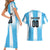Custom Argentina Football Couples Matching Short Sleeve Bodycon Dress and Hawaiian Shirt