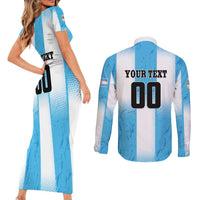 Custom Argentina Football Couples Matching Short Sleeve Bodycon Dress and Long Sleeve Button Shirt