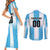 Custom Argentina Football Couples Matching Short Sleeve Bodycon Dress and Long Sleeve Button Shirt