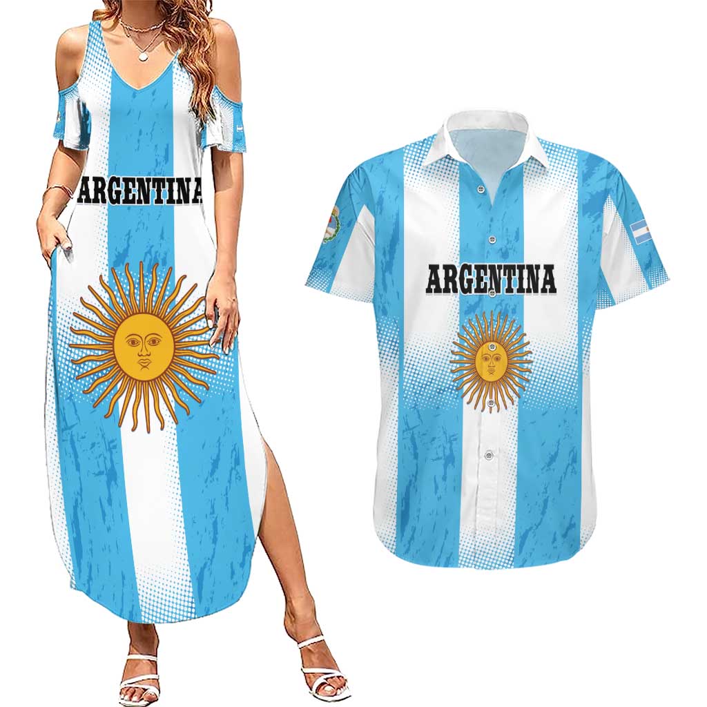 Custom Argentina Football Couples Matching Summer Maxi Dress and Hawaiian Shirt